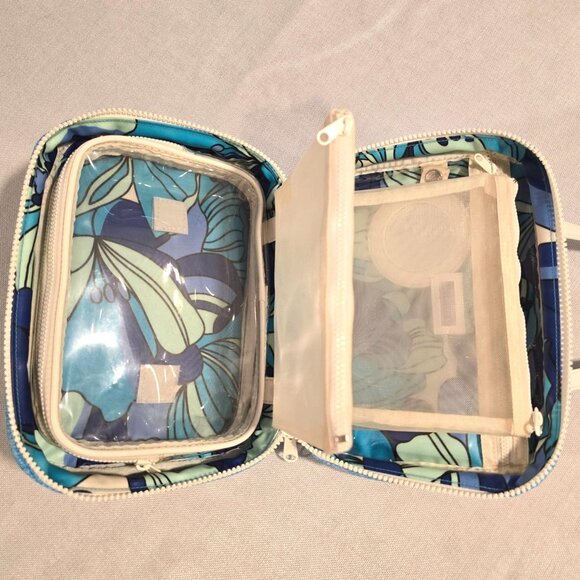 Stephanie Johnson ML Traveler Blue Woven Travel Makeup Bag with White Handles - Picture 2 of 6